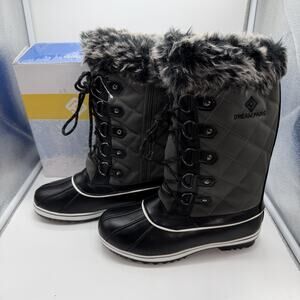 New Dream Pairs River 1 Black Gray Mid Calf Boots Womens Size 9 Faux Fur Winter